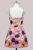 A-Line Square Neck Floral Pink Short Homecoming Dress with Appliques