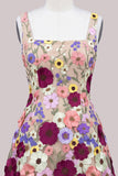 A-Line Square Neck Floral Pink Short Homecoming Dress with Appliques