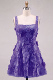 A-Line Square Neck Floral Pink Short Homecoming Dress with Appliques