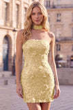 Gold Strapless Sequins Bodycon Short Homecoming Dress with Lace Up Back