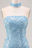 Gold Strapless Sequins Bodycon Short Homecoming Dress with Lace Up Back