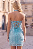 Gold Strapless Sequins Bodycon Short Homecoming Dress with Lace Up Back