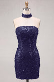 Gold Strapless Sequins Bodycon Short Homecoming Dress with Lace Up Back