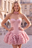 Strapless Rose Corset Bubble Hem Floral A-Line Short Homecoming Dress