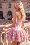 Strapless Rose Corset Bubble Hem Floral A-Line Short Homecoming Dress