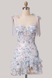 Lilac Bodycon Sequins Tiered Ruffled Corset Short Homecoming Dress
