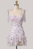 Lilac Bodycon Sequins Tiered Ruffled Corset Short Homecoming Dress