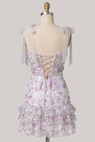 Lilac Bodycon Sequins Tiered Ruffled Corset Short Homecoming Dress