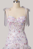 Lilac Bodycon Sequins Tiered Ruffled Corset Short Homecoming Dress