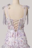 Lilac Bodycon Sequins Tiered Ruffled Corset Short Homecoming Dress