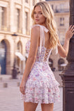 Lilac Bodycon Sequins Tiered Ruffled Corset Short Homecoming Dress