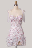 Lilac Bodycon Sequins Tiered Ruffled Corset Short Homecoming Dress