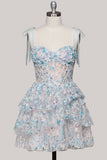 Lilac A-Line Tiered Ruffled Corset Sequins Short Homecoming Dress