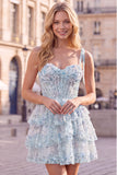 Lilac A-Line Tiered Ruffled Corset Sequins Short Homecoming Dress
