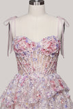 Lilac A-Line Tiered Ruffled Corset Sequins Short Homecoming Dress