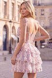 Lilac A-Line Tiered Ruffled Corset Sequins Short Homecoming Dress