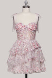 Lilac A-Line Tiered Ruffled Corset Sequins Short Homecoming Dress