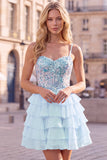 Sequins Lilac Corset A-Line Tiered Ruffled Short Homecoming Dress
