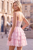 Sequins Lilac Corset A-Line Tiered Ruffled Short Homecoming Dress