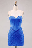 Sweetheart Blue Corset Bodycon Beaded Short Homecoming Dress