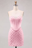 Sweetheart Blue Corset Bodycon Beaded Short Homecoming Dress