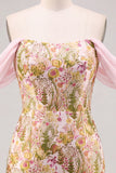 Pink Flower Off the Shoulder Bodycon Short Homecoming Dress