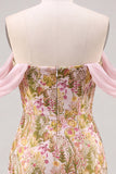 Pink Flower Off the Shoulder Bodycon Short Homecoming Dress
