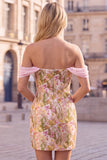 Pink Flower Off the Shoulder Bodycon Short Homecoming Dress