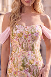 Pink Flower Off the Shoulder Bodycon Short Homecoming Dress