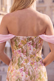 Pink Flower Off the Shoulder Bodycon Short Homecoming Dress