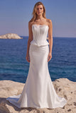 White Corset Satin Two Piece Sweep Train Mermaid Wedding Dress with Lace