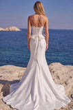 White Corset Satin Two Piece Sweep Train Mermaid Wedding Dress with Lace