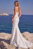 White Corset Satin Two Piece Sweep Train Mermaid Wedding Dress with Lace