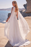 Strapless White Basque Waist Corset A-Line Long Wedding Dress