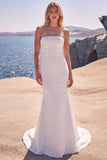 Mermaid Strapless White Beaded Long Wedding Dress with Bow