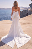Mermaid Strapless White Beaded Long Wedding Dress with Bow