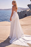 Mermaid Strapless White Beaded Long Wedding Dress with Bow
