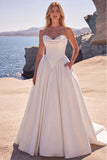 A-Line Sweetheart White Corset Basque Waist Long Wedding Dress