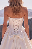 A-Line Sweetheart White Corset Basque Waist Long Wedding Dress