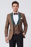 3 Piece Brown Peak Lapel One Button Men's Prom Suits