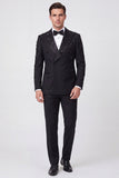 2 Piece Black Double Breasted Peak Lapel Men's Prom Suits with Beading