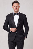2 Piece Black Peak Lapel One Button Appliqued Men's Prom Suits with Beading