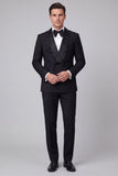Shawl Lapel 2 Piece Black Double Breasted Beaded Men's Prom Suits