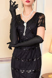 Green Golden V-Neck Short Sheer Sleeves Sequins Bodycon 1920S Dress with Fringe