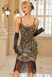 Sparkly Sequins Bodycon Midi 1920s Dress with Fringe Hem