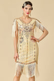 Sparkly Bodycon V-Neck Sequins Fringed Shoulder Sleeves 1920s Dress