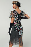 Vintage Sequin Fringe Great Gatsby 1920s Flapper Dress