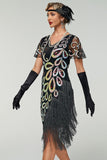 Vintage Sequin Fringe Great Gatsby 1920s Flapper Dress