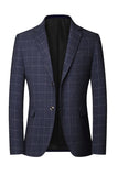Blue Single Breasted Notch Lapel Men's Blazer Jacket
