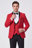 3 Piece Red Shawl Lapel One Button Men's Prom Suits